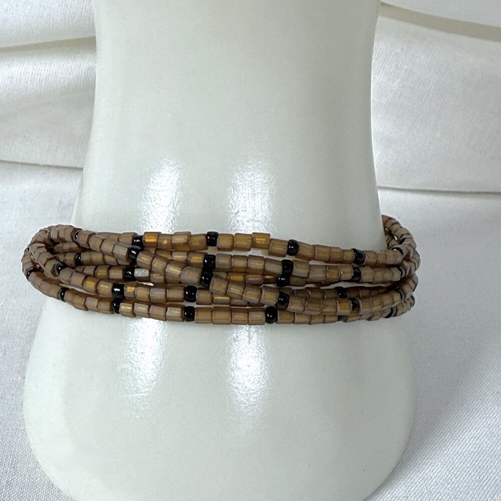 Glass Bead Multi Strand Bracelet Gold Tone